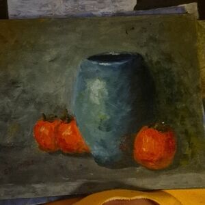 Blue Vase with Red Fruits Art Print